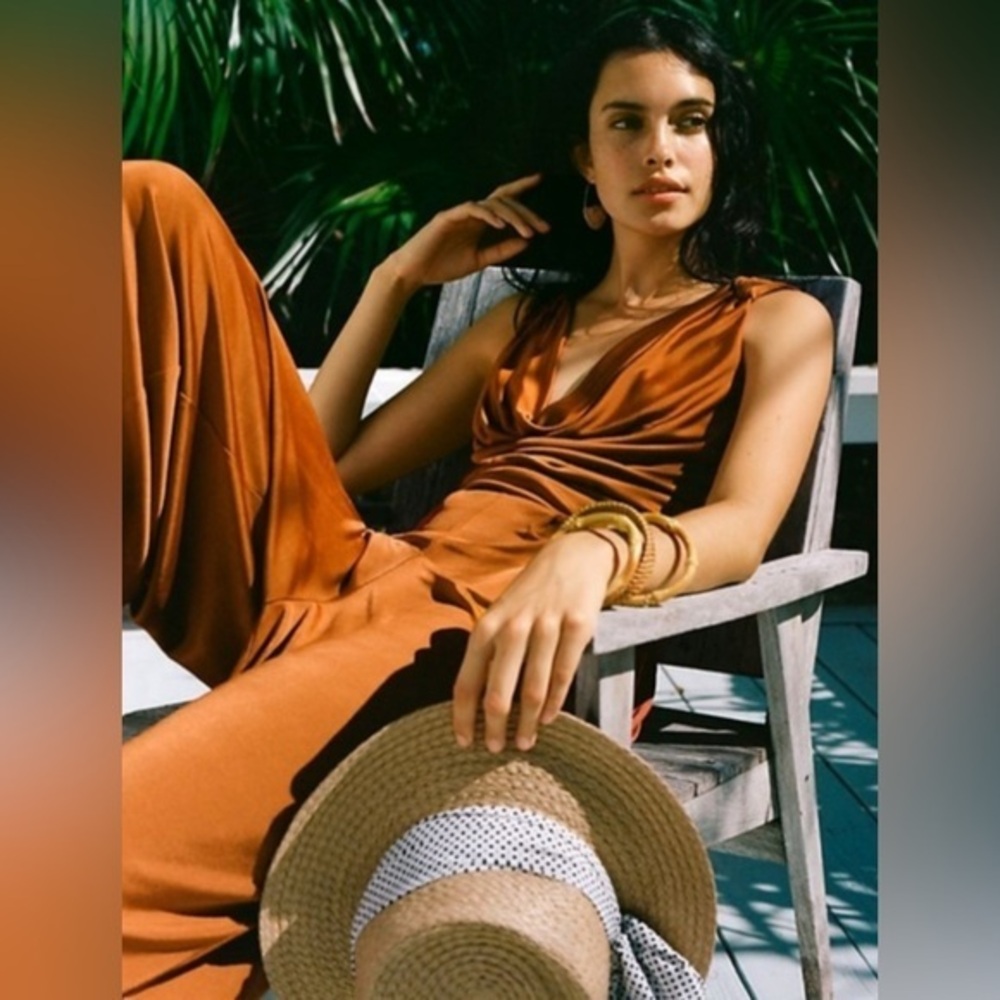 Anthropologie Maeve Enchantment Women XS‎ Rust Copper Sleeveless Jumpsuit Lined
